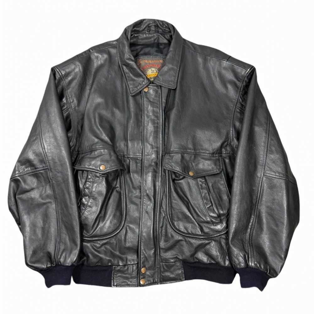 VTG Wilsons Adventure Bound Leather Bomber Jacket Mens LT Black Aviator Full ZIp
